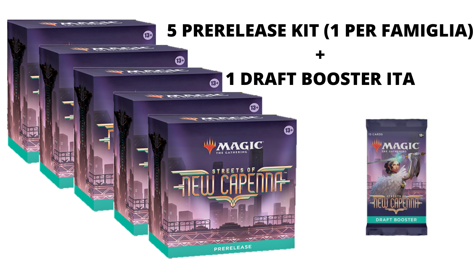 STREETS OF NEW CAPENNA - 5 PRERELEASE PACK + 1 BUSTA DRAFT - ITALIANO STREETS OF NEW CAPENNA - 5 PRERELEASE PACK + 1 BUSTA DRAFT - ITALIANO