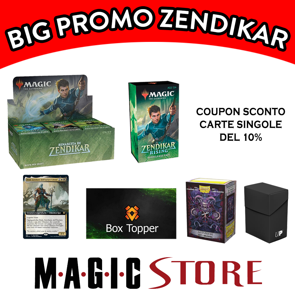 ZENDIKAR RISING - BIG PROMO - 1 BOX ITALIANO + 1 PRERELEASE PACK + PROMO BAB + OMAGGI ZENDIKAR RISING - BIG PROMO - 1 BOX ITALIANO + 1 PRERELEASE PACK + PROMO BAB + OMAGGI
