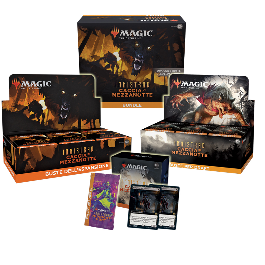 INNISTRAD: CACCIA DI MEZZANOTTE GIGA PROMO - BOX + SET BOOSTER + PRERELEASE + BUNDLE + COLLECTOR BOOSTER + 2 PROMO BAB INNISTRAD: CACCIA DI MEZZANOTTE GIGA PROMO - BOX + SET BOOSTER + PRERELEASE + BUNDLE + COLLECTOR BOOSTER + 2 PROMO BAB
