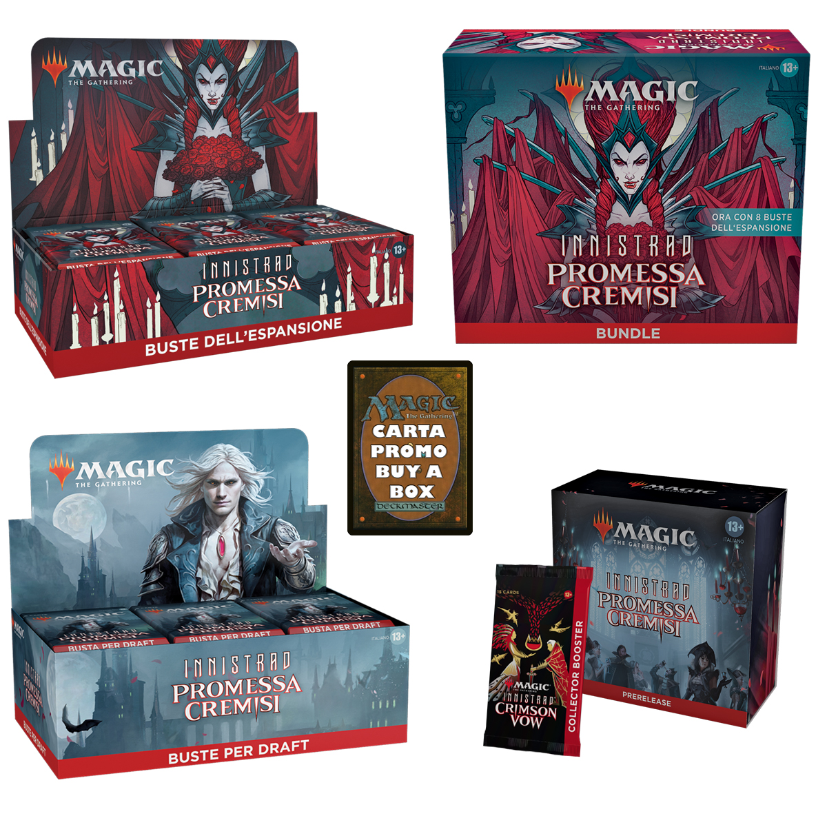 INNISTRAD: CRIMSON VOW - PROMO 3 - 1 BOX + 1 SET BOOSTER + 1 PRERELEASE + 1 BUNDLE + 1 COLLECTOR + 2 PROMO BAB INNISTRAD: CRIMSON VOW - PROMO 3 - 1 BOX + 1 SET BOOSTER + 1 PRERELEASE + 1 BUNDLE + 1 COLLECTOR + 2 PROMO BAB