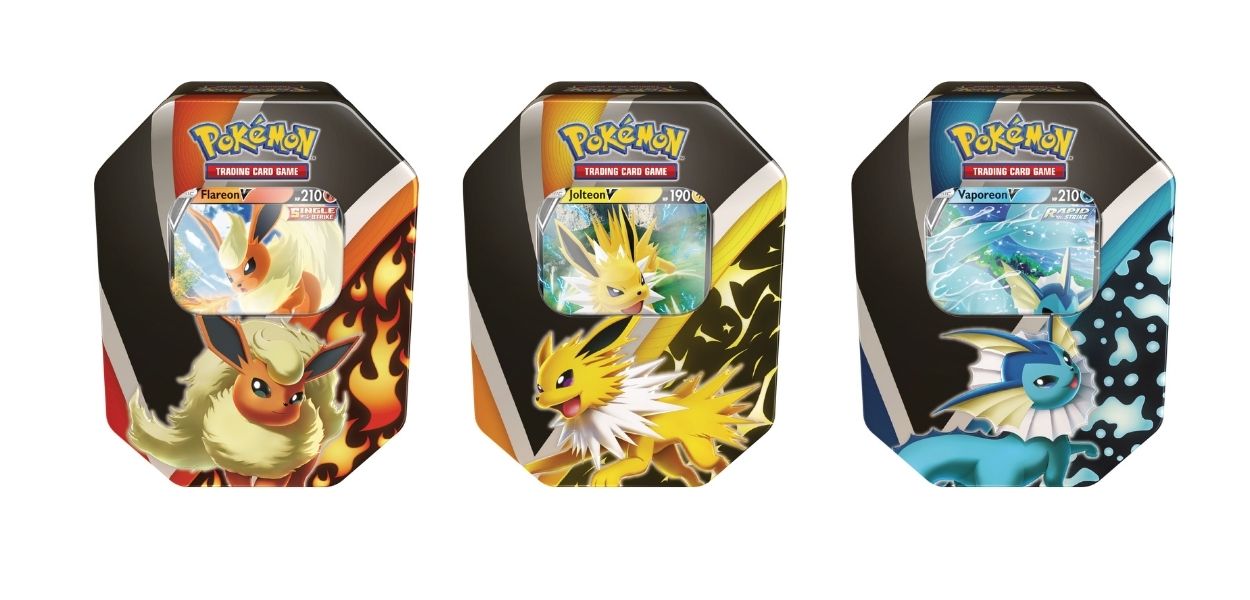 TIN DA COLLEZIONE - EVOLUZIONI DI EEVEE 3 PZ (JOLTEON-FLAREON-VAPOREON) TIN DA COLLEZIONE - EVOLUZIONI DI EEVEE 3 PZ (JOLTEON-FLAREON-VAPOREON)